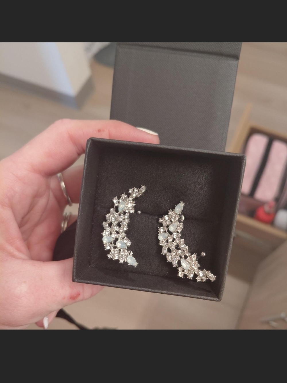 Silver Crystal and Pale Blue Moon Ear Climbers - Sparkling Women’s Earrings